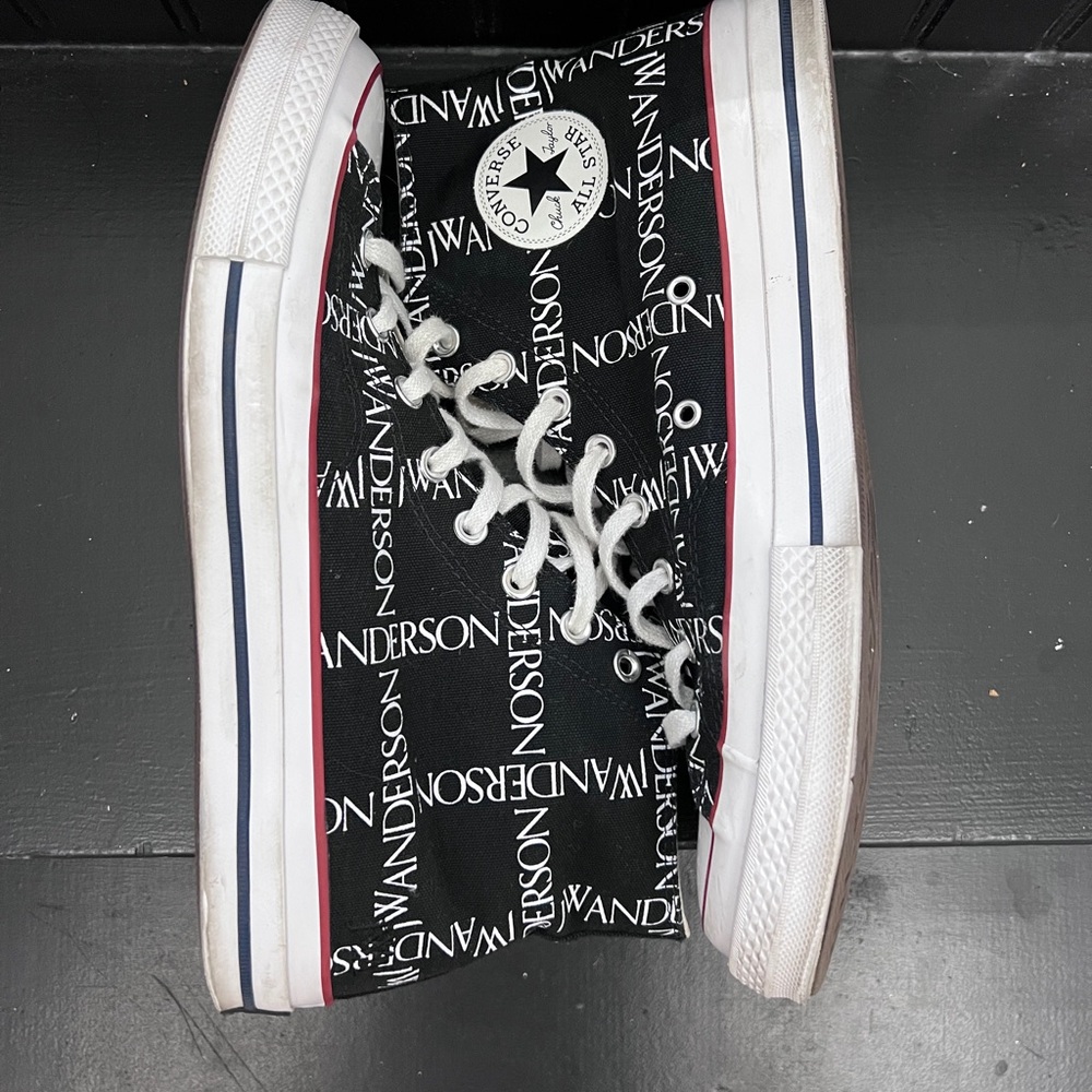 JW Anderson Converse Black and White High-Top Sneakers with Red Accents